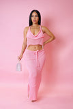 Pink Crochet Skirt & Open Back Top Set