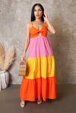 "Burst of Sunshine" One of a Kind Color Block Maxi Dress