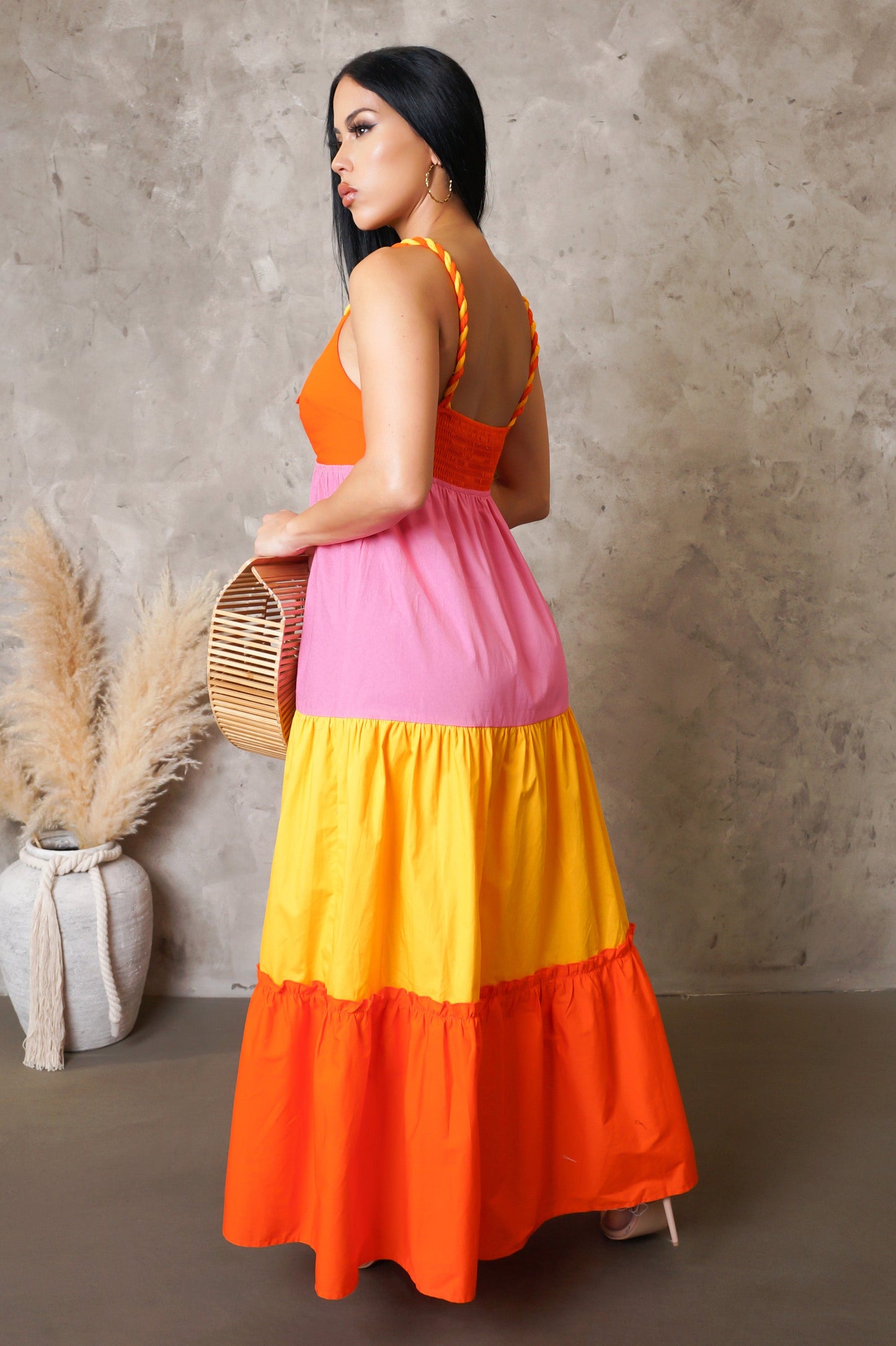 "Burst of Sunshine" One of a Kind Color Block Maxi Dress