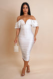 Muse Midi Ruched Dress- White
