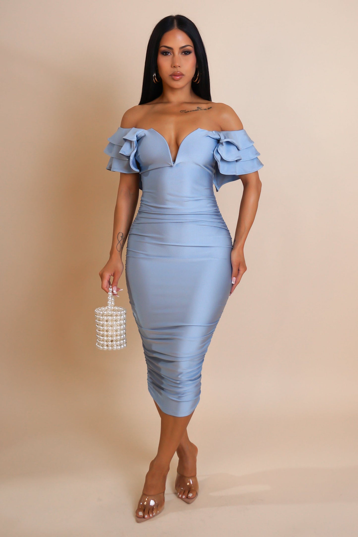 Muse Midi Ruched Dress- Blue