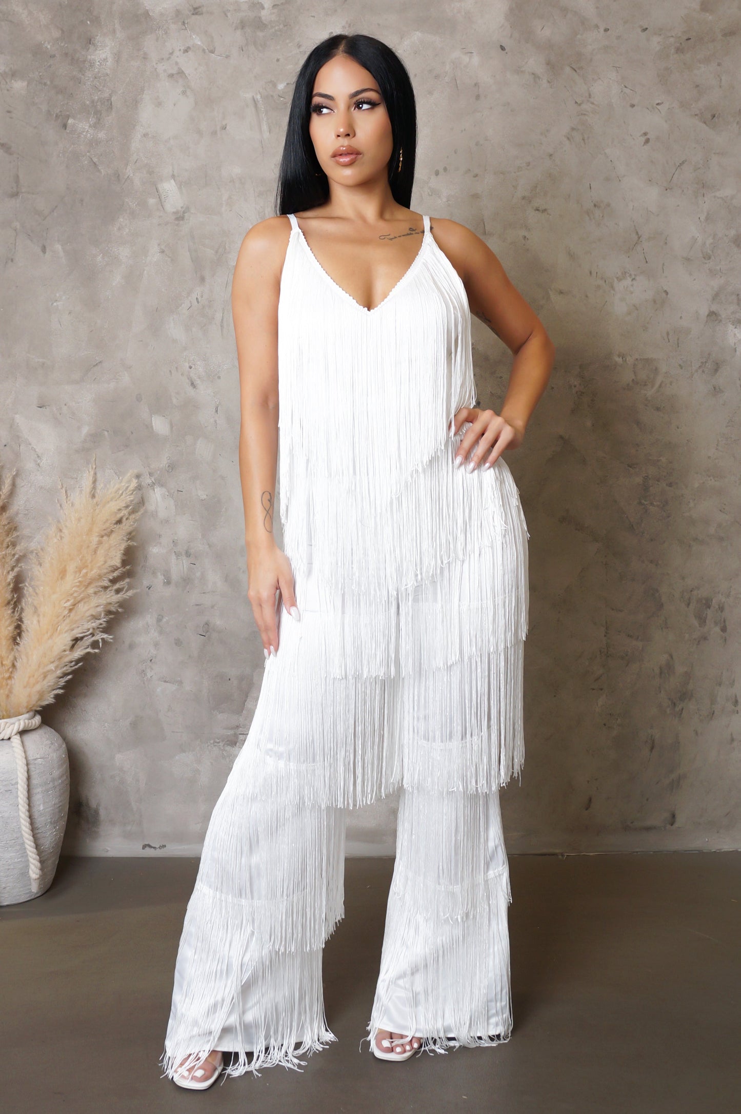 White Fringe Jumpsuit