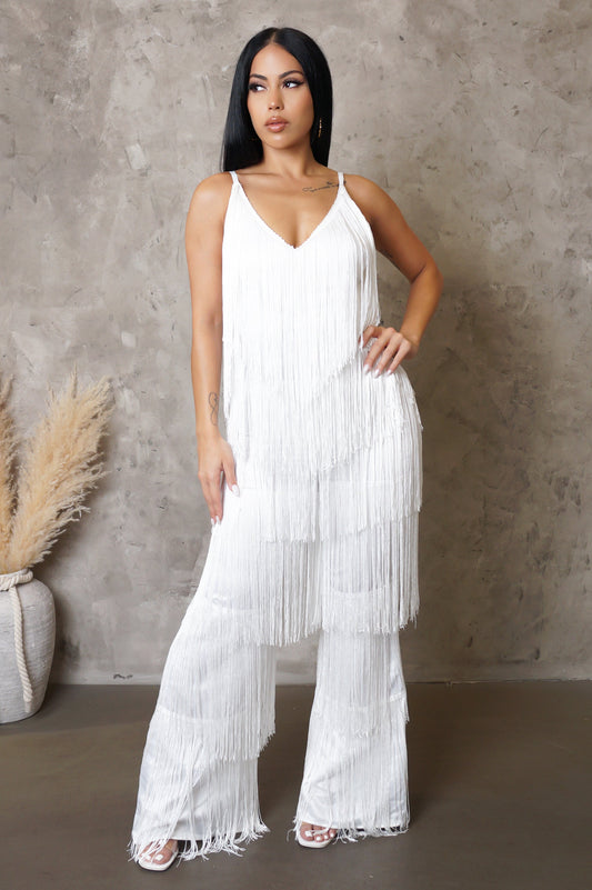 White Fringe Jumpsuit