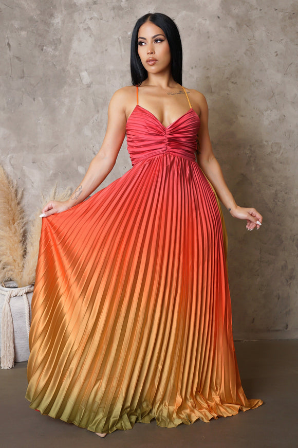 Sunset Pleated Ombre Maxi Dress