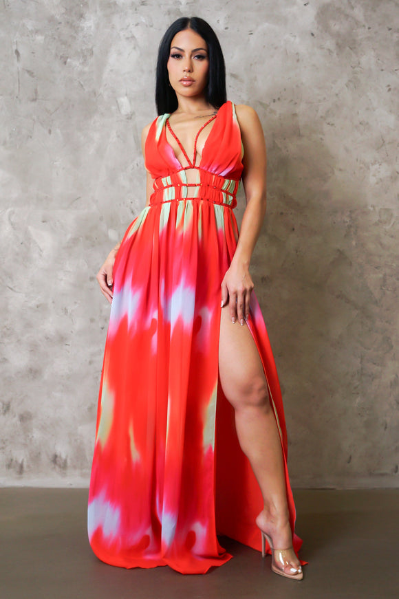 Sexy Red Tropical Vibes Maxi Dress