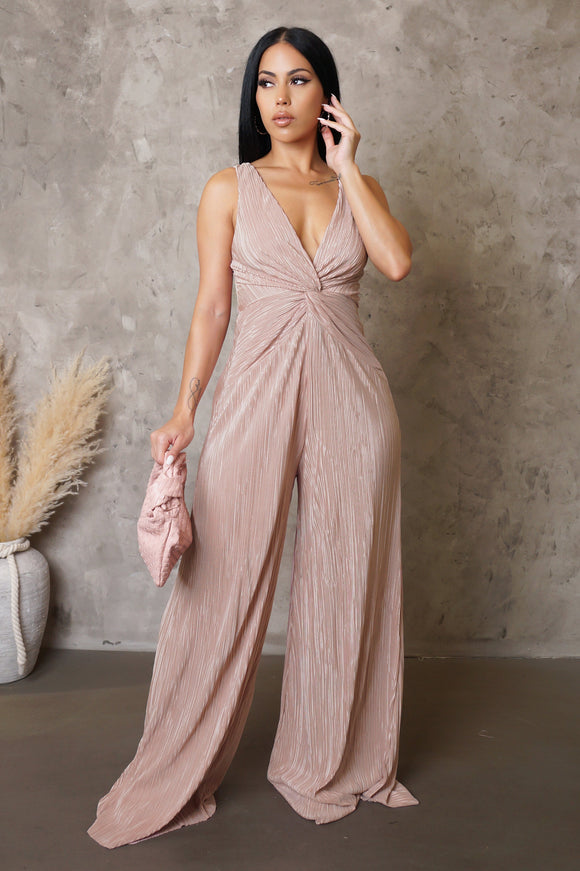 Light Pink Twisted Front Loose Wide Leg Jumpsuit