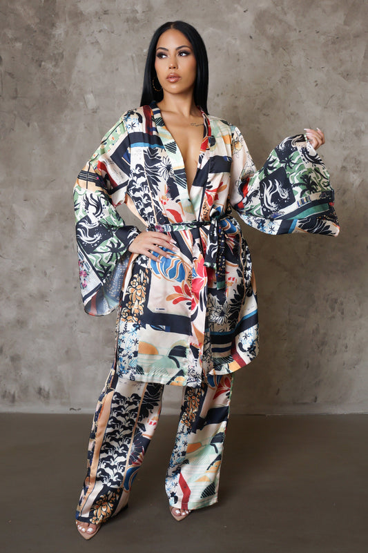 Satin Pants & Kimono Lounge Set