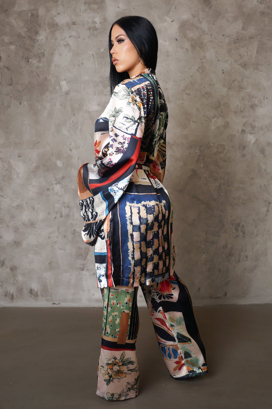 Satin Pants & Kimono Lounge Set