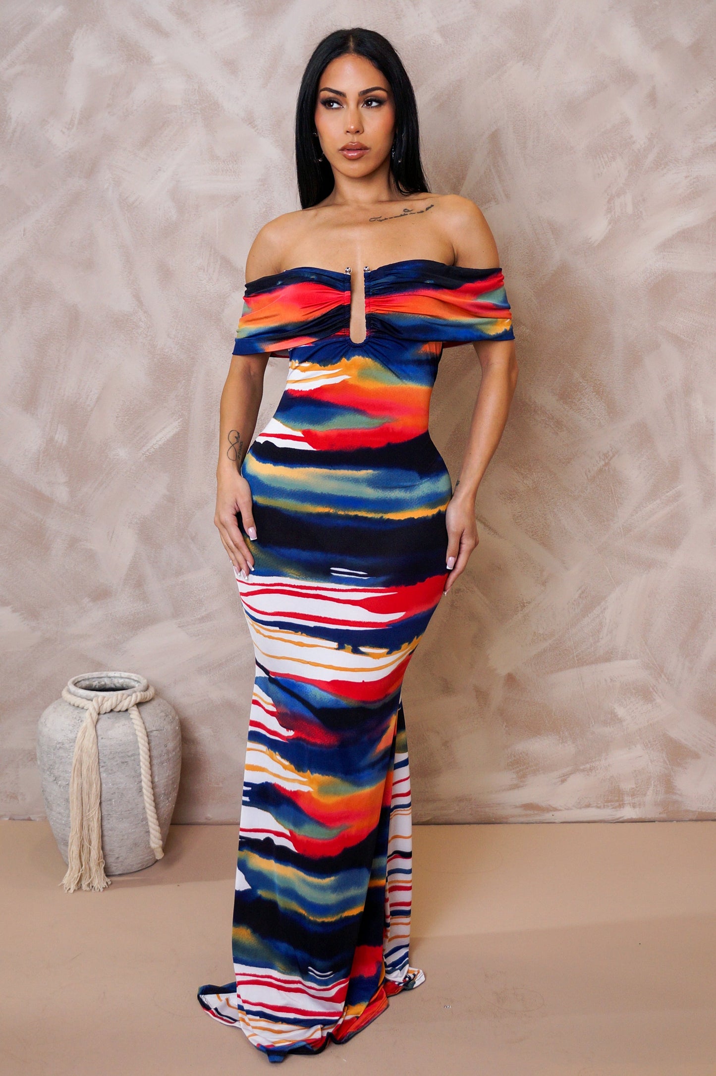 Sunset Skies Off Shoulder Maxi Dress