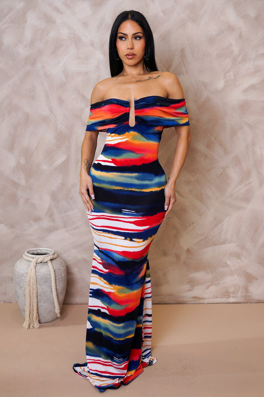 Sunset Skies Off Shoulder Maxi Dress