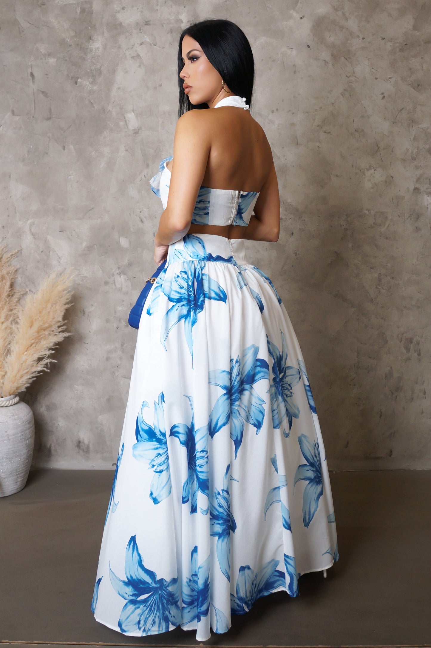 Floral 3D Flower Top & Maxi Skirt Set