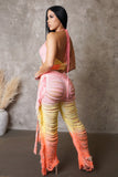 Cotton Candy Distressed Ripped Fringed  Beach Pants & Top Set