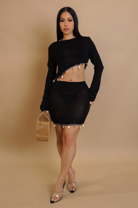 4 Piece Sea Shell Bikini & Skirt/Top Coverup Set