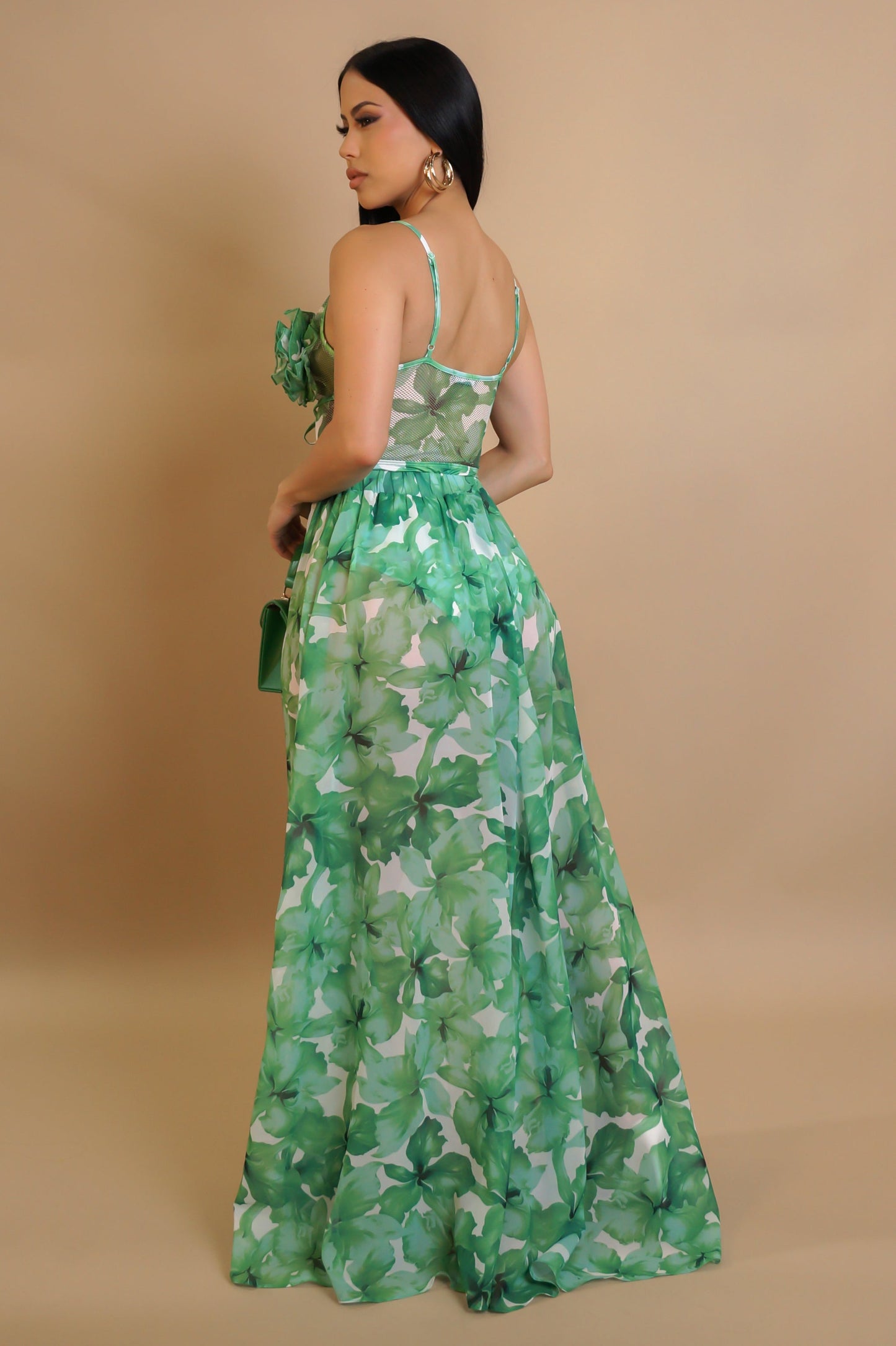 Valencia 3D Flower Bodysuit Top & Maxi Skirt Set