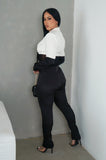 Mesh Corset Color Block Blazer & Tapered Pants Set