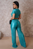 Turquoise Pleated Pants & Top Set