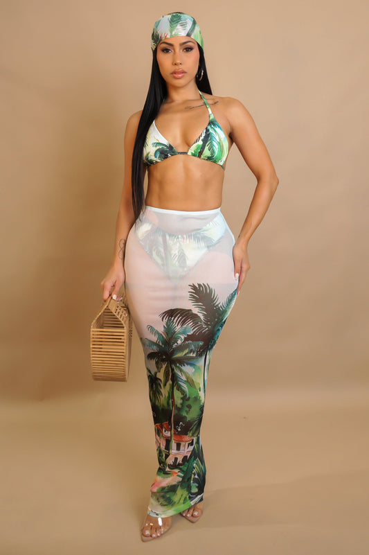 Fine Wine Bikini & Maxi Skirt Coverup Swimwear Set- Green