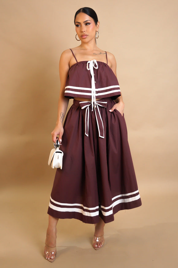 Viva Glam Contrast Skirt Set- Burgundy