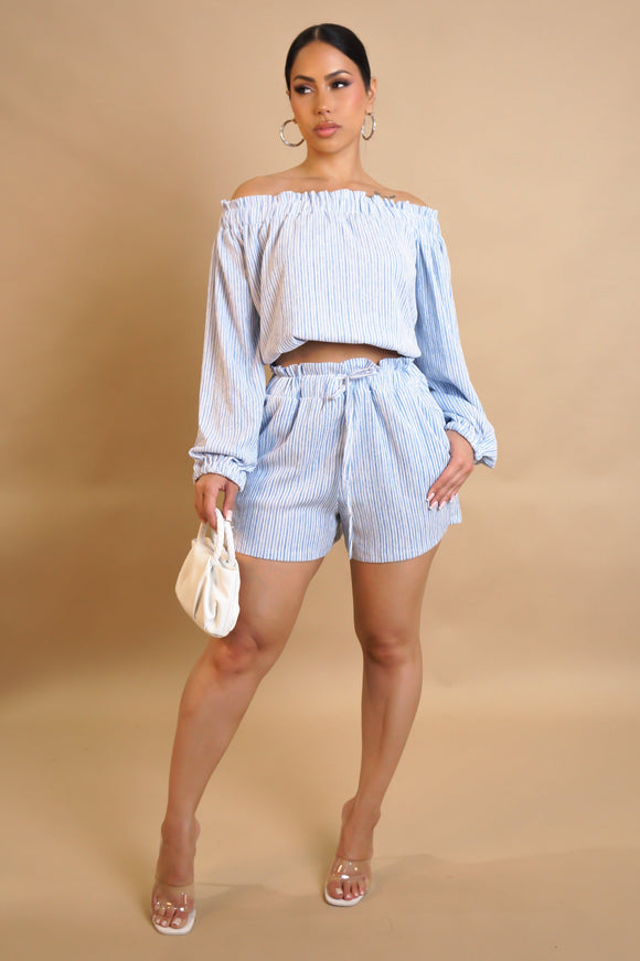 Cute Spring Shorts Set-Blue
