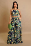 Yellow Blossom on Green Vacation Palazzo Pants & Tube Top Set