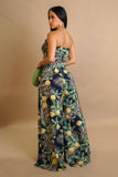 Yellow Blossom on Green Vacation Palazzo Pants & Tube Top Set