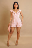 Ruffled Criss Cross Back Romper- Pink