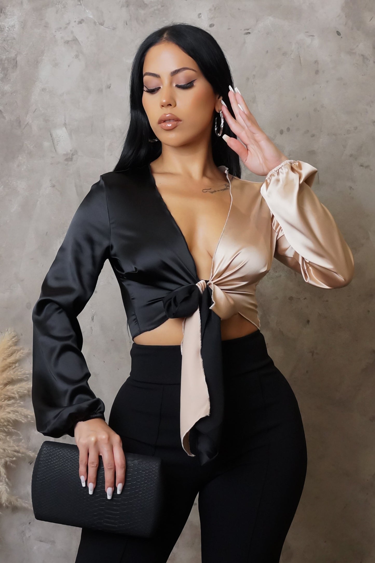 2-Toned Long Sleeve Cropped Top