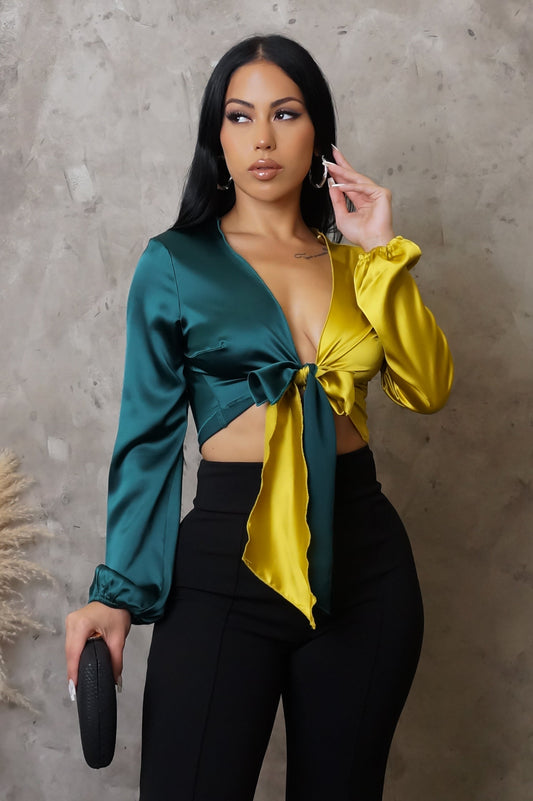 2-Toned Long Sleeve Cropped Top