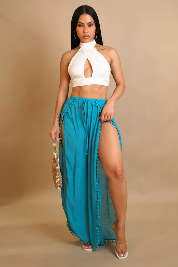 Cabo Breeze Open Pants- Turquoise