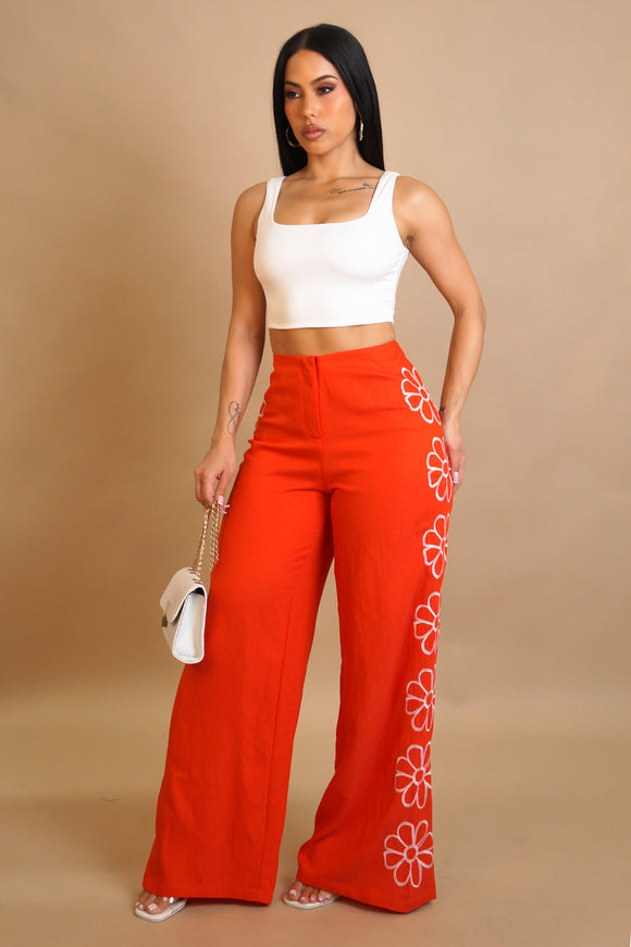Flower Petals Canvas Pants- Orange