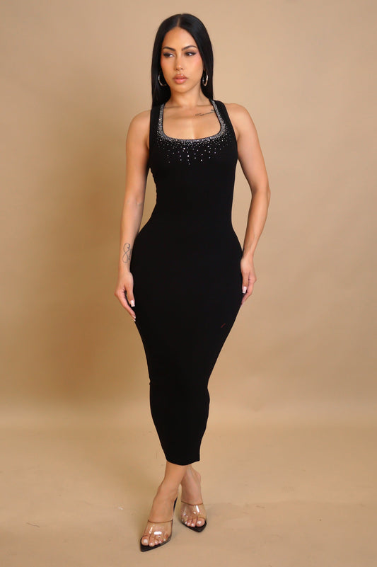 Frosted Top Midi Dress- Black