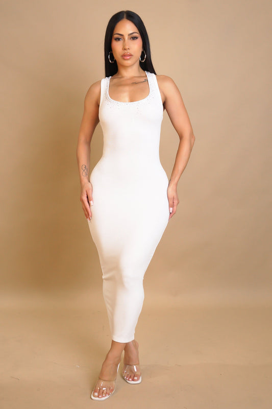Frosted Top Midi Dress- White