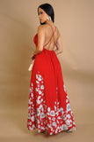 Flower Art on Red Maxi Dress