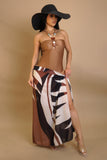 Stone Pearled Swimsuit & Bottom Coverup Set- Brown