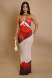 Shell & Mesh Floral Coverup  & Thong Swimwear Maxi Dress