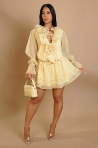 Flower Bloom Flare Mini Dress- Yellow