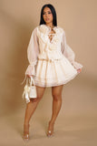 Flower Bloom Flare Mini Dress- Beige