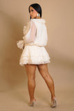 Flower Bloom Flare Mini Dress- Beige