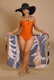 Stone Pearled Swimsuit & Bottom Coverup Set- Orange