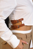 Khaki & White Contrast Pants & Buckled Blouse Set