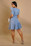 Denim Flare Dress With Pearl Embellished Sleeves