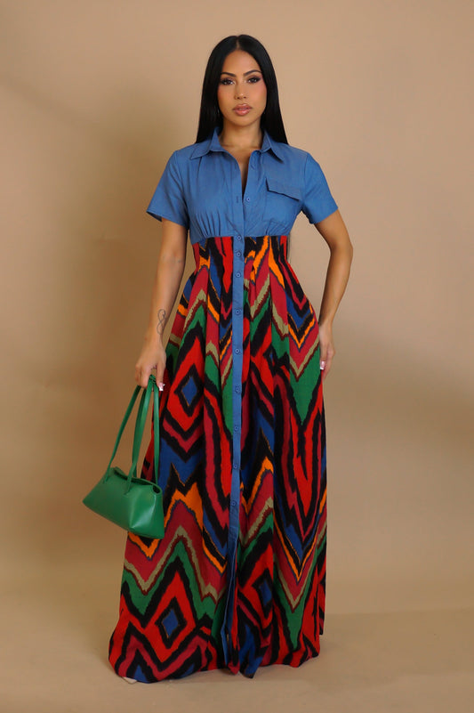 Just A Crush Mixed Fabric Maxi Dress