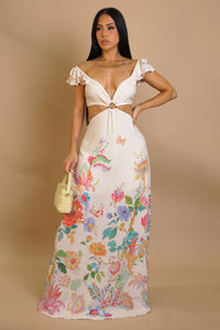 Alice in Wonderland Flower Maxi Dress- Cream