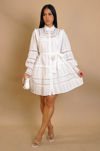Mixed Crochet Mini Dress- White