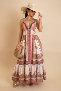 Abstract Art Maxi Dress- Beige