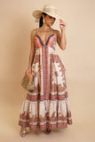 Abstract Art Maxi Dress- Beige
