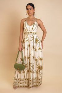 Palm Trees Maxi Dress- Beige