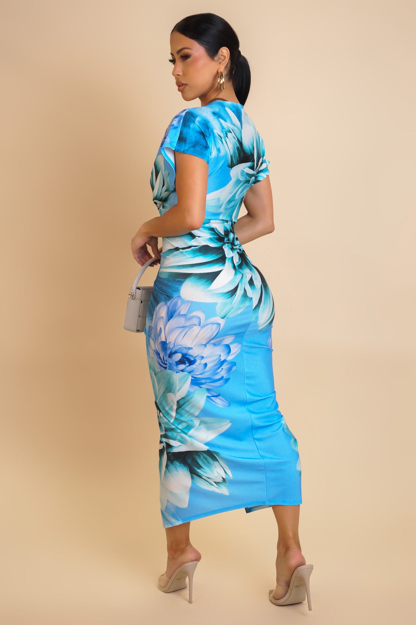 Ocean Blue Front Slit Midi Dress