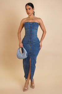 Denim Bloom Bandeau Midi Dress