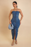 Denim Bloom Bandeau Midi Dress